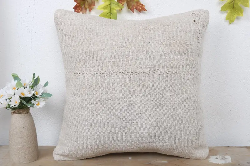 Antique Pillows, Ethnical Kilim Rug Pillow, Outdoor Cushion Case, 16x16 Beige Pillow Sham, Home Decor Pillow, Authentic Pillow Case, Pillow Sham - 2