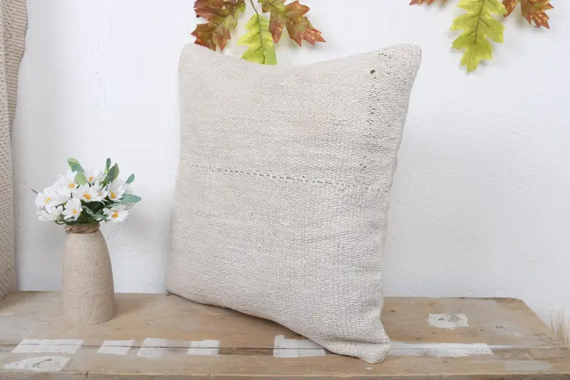 Antique Pillows, Ethnical Kilim Rug Pillow, Outdoor Cushion Case, 16x16 Beige Pillow Sham, Home Decor Pillow, Authentic Pillow Case, Pillow Sham - 4