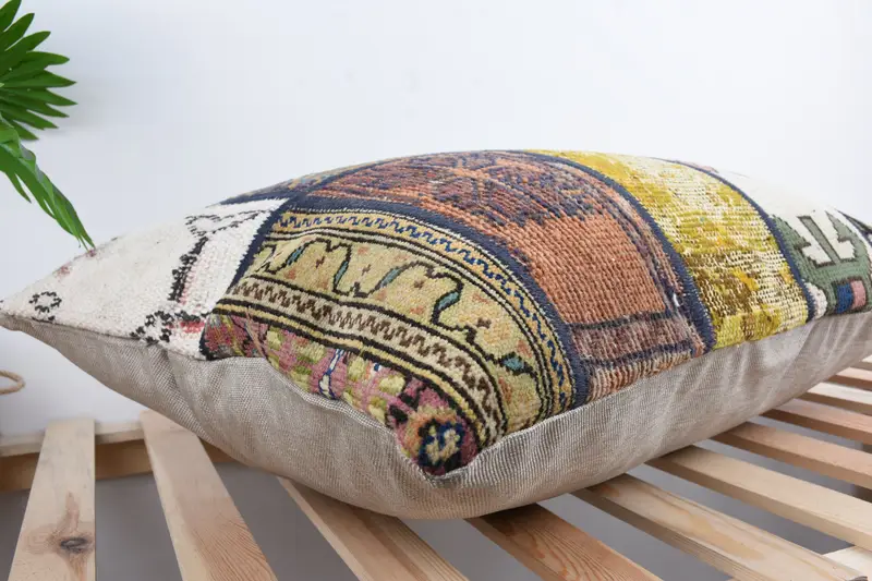 Throw Kilim Pillow, Cushion Case, 20x28 Blue Cushion Cover, Boho Pillow, Vintage Pillow, Aesthetic Cushion, Knitted Pillow Case - 6
