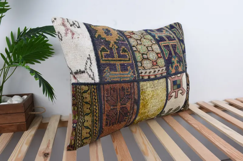 Throw Kilim Pillow, Cushion Case, 20x28 Blue Cushion Cover, Boho Pillow, Vintage Pillow, Aesthetic Cushion, Knitted Pillow Case - 4