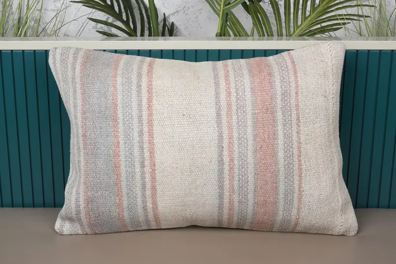 Beige und orange gestreiftes Wurfkissen, vielseitiges rechteckiges Kissen