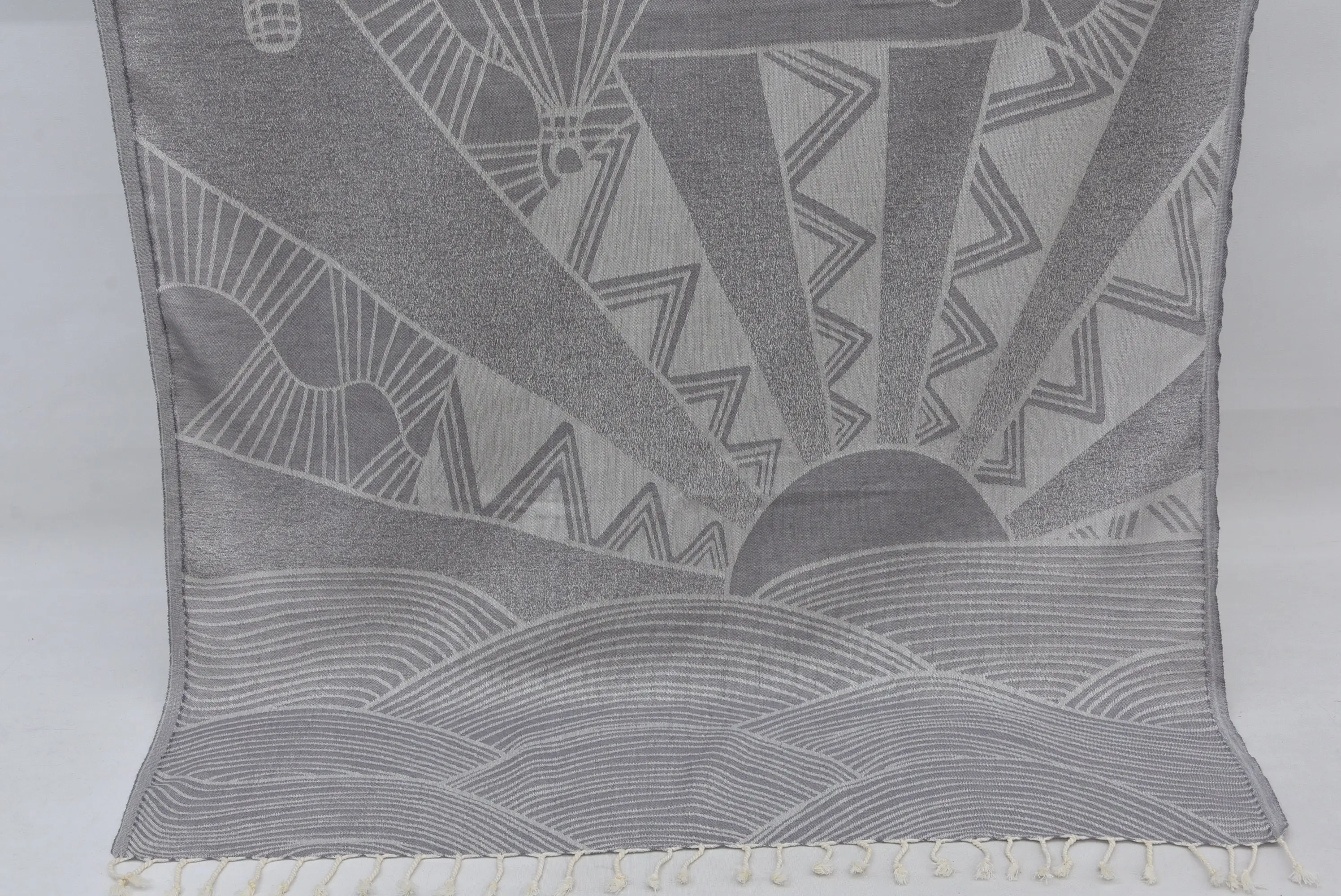 Beach Towel Turkish Cotton Soft Dark Gray and Beige, 40x70 Inches - 1