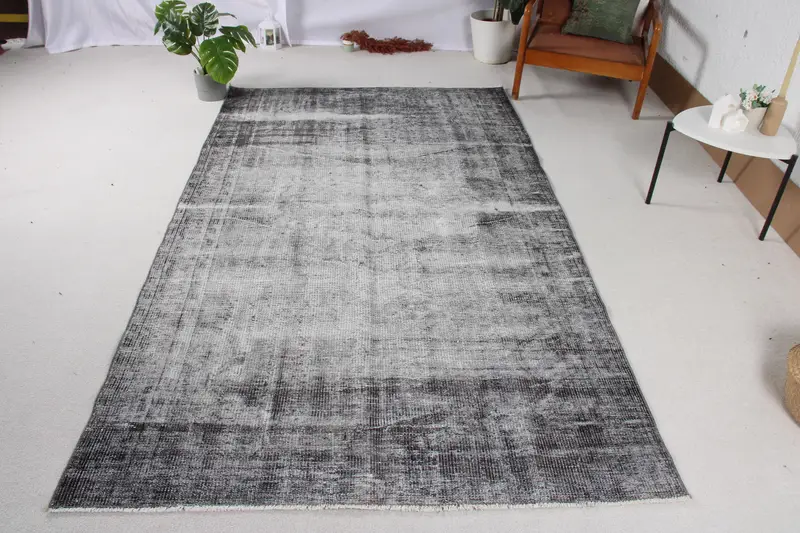 Alfombra turca vintage Oushak 4,8x8,4 pies (147x255 cm), alfombra de lana maciza gris - 1