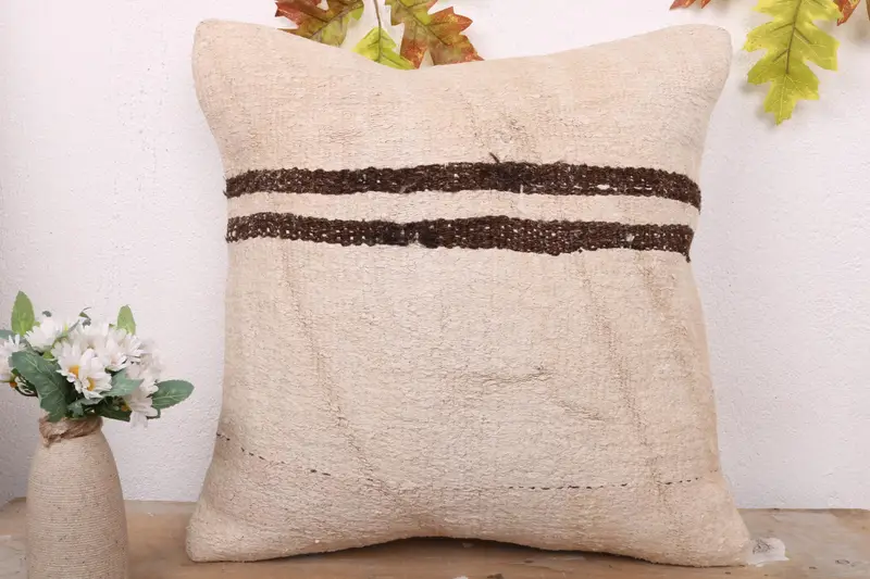 18x18 Beige Pillow Cover, Cushion Case, Handmade Kilim Cushion, Outdoor Pillow, Ethnic Throw Pillow, Boho Pillow, Throw Kilim Pillow - 2