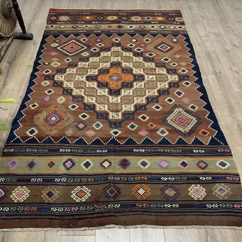 Purple & Blue Rug, 5,3x8,6 ft Botanical Design