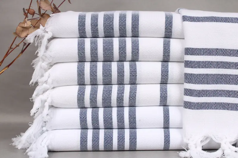 Kitchen Towel Navy Chevron Embroidered, Bath Towel, Beige, 24x36 Inches