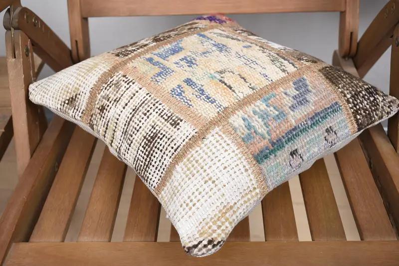 Tapestry Pillow Cover, Pillow Case, 14x14 Blue Pillow, Pillow for Couch, Vintage Kilim Throw Pillow, Vintage Kilim Pillow, Bolster Pillow Cover - 4