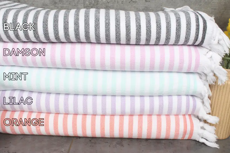 Terry Striped Towel Organic Cotton Beige Quick-Dry Beach Towel, 36x71 Inches