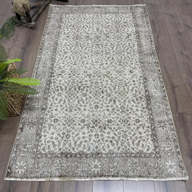 Zarif Bej Oryantal Halı, 3,8x6,4 ft Bej ve Kahverengi