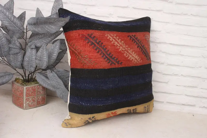 Kilim Cushion Sham, Vintage Kilim Pillow, 20x20 Brown Cushion, Pillow Cover, Sofa Pillow, Authentic Pillow Cover, Ethnical Kilim Rug Pillow - 3