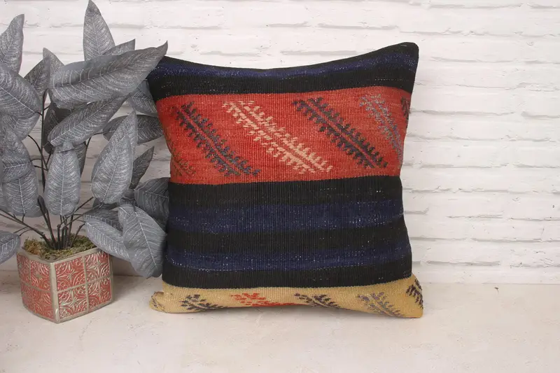 Kilim Cushion Sham, Vintage Kilim Pillow, 20x20 Brown Cushion, Pillow Cover, Sofa Pillow, Authentic Pillow Cover, Ethnical Kilim Rug Pillow - 1