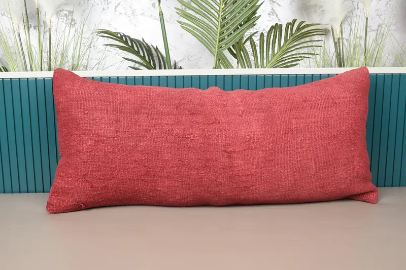 Rotes südwestliches besticktes Kissen, 16x36 handgemachtes Wurfkissen