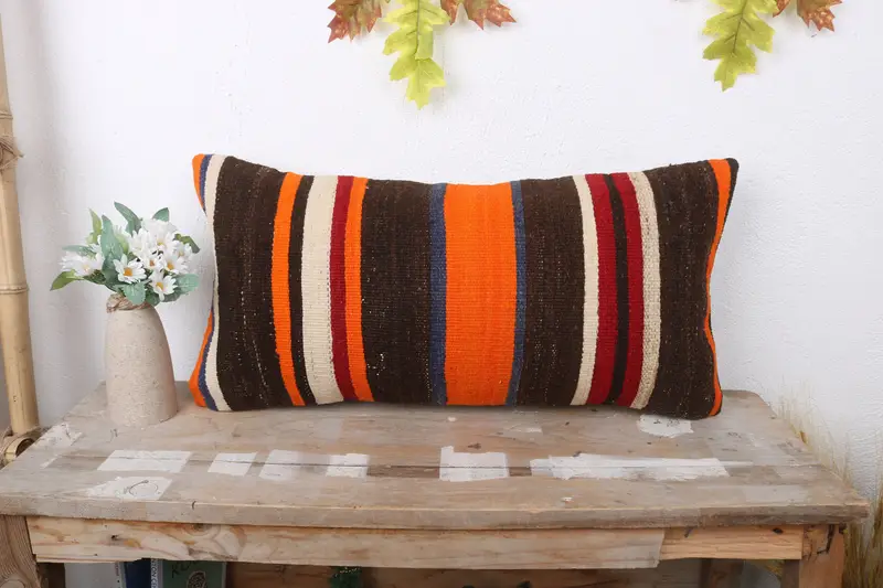Couch Pillow, 12x24 Brown Cushion Case, Cotton Pillow Cover, Designer Throw Pillow Cover, Antique Pillows, Pillow, Kilim Pillow, Pillow for Couch - 1