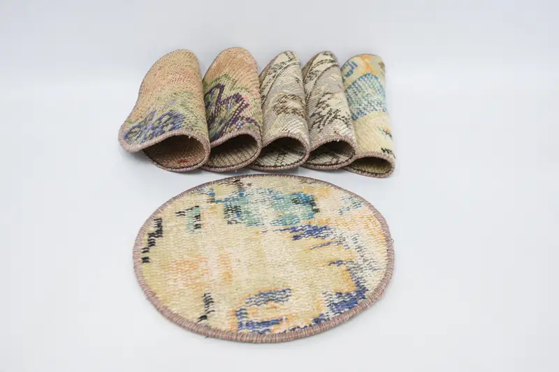 Böhmische Kreis-Tischsets, Dekor aus Baumwolle in Orange und Bronze