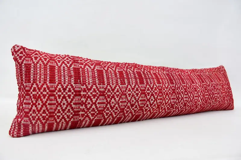 12x48 Red Pillow Sham, Cushion Case, Decorative Cushion Case, Pillow for Couch, Boho Pillow Sham Cover, Vintage Kilim Throw Pillow - 3