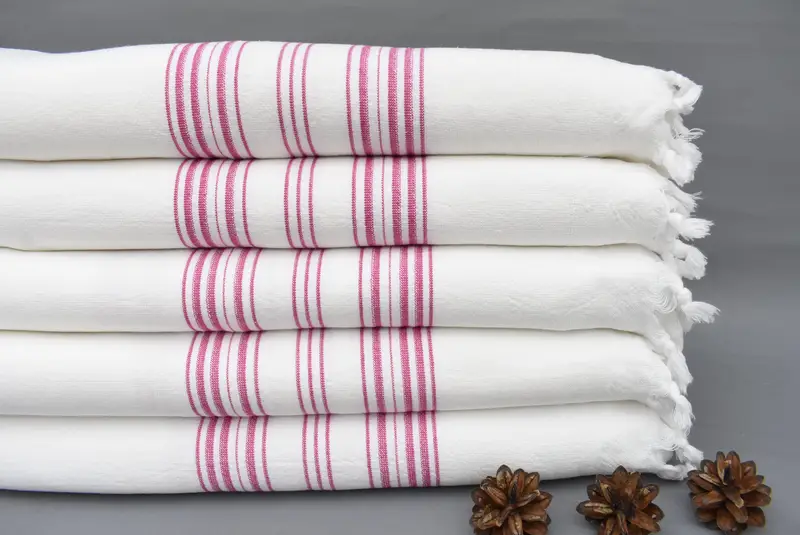 Handmade Beach Towel Personalized Organic Cotton Fuchsia Striped, 70x40 Inches