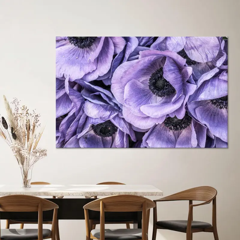 モダンなアネモネ紫の花の花束プリント キャンバス アート