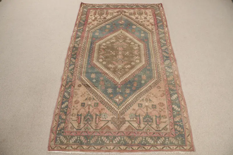Mavi Oryantal Halı, Pembe Desenli 0,4x7,3 ft