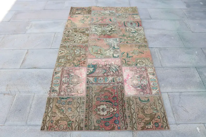 Turkish 3.3x6.2 ft Rug, Oushak Vintage Rug, Red Ikat Rug Wool - 1