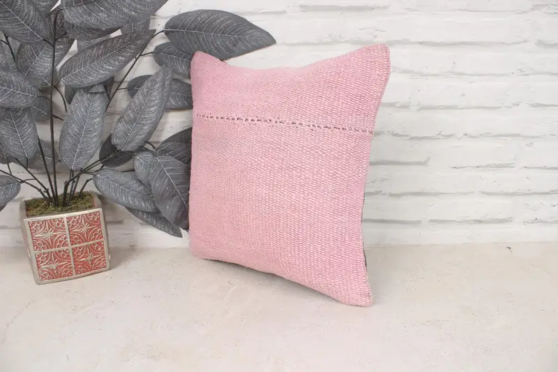 Home Decor Pillow, 14x14 Pink Cushion Cover, Ethnical Kilim Rug Pillow, Cushion, Gift Pillow, Cotton Cushion, Decorative Bolster Cushion Cover - 4
