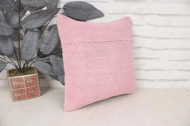 Home Decor Pillow, 14x14 Pink Cushion Cover, Ethnical Kilim Rug Pillow, Cushion, Gift Pillow, Cotton Cushion, Decorative Bolster Cushion Cover - 3