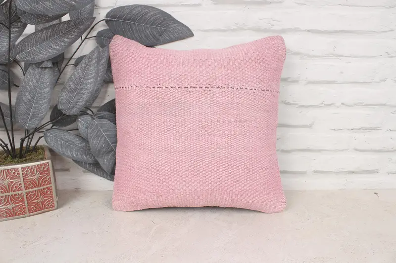 Home Decor Pillow, 14x14 Pink Cushion Cover, Ethnical Kilim Rug Pillow, Cushion, Gift Pillow, Cotton Cushion, Decorative Bolster Cushion Cover - 1
