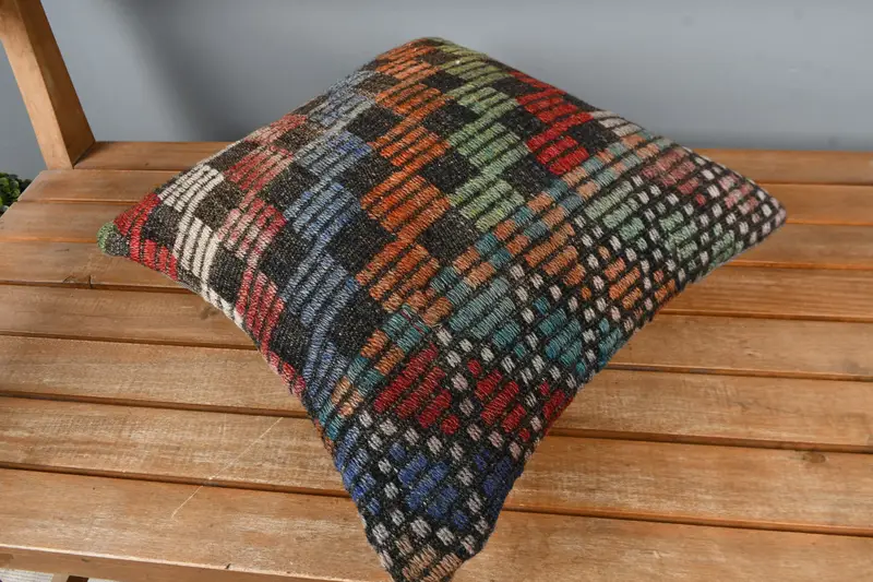 Art Deco Cushion Cover, Neutral Throw Cushion Cover, Turkish Kilim Pillow, Gift Pillow, 16x16 Red Pillow Cover, Boho Pillow Sham Cover, Cushion Case - 2