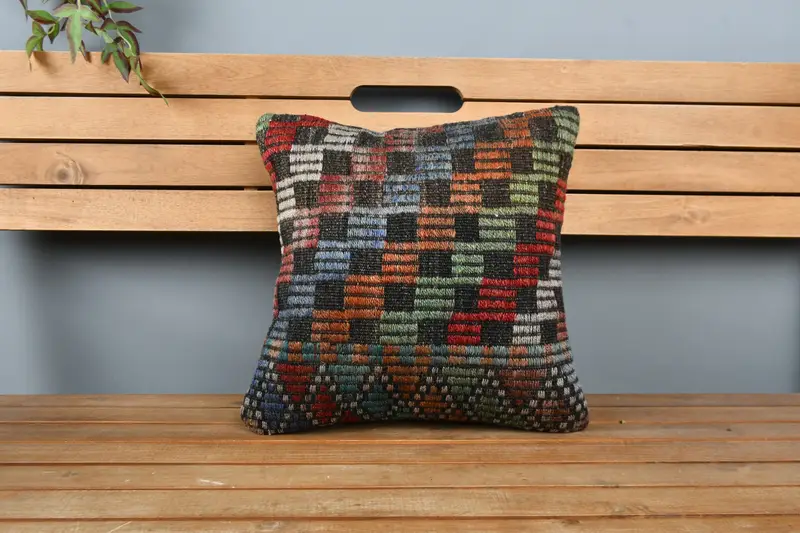 Art Deco Cushion Cover, Neutral Throw Cushion Cover, Turkish Kilim Pillow, Gift Pillow, 16x16 Red Pillow Cover, Boho Pillow Sham Cover, Cushion Case - 6
