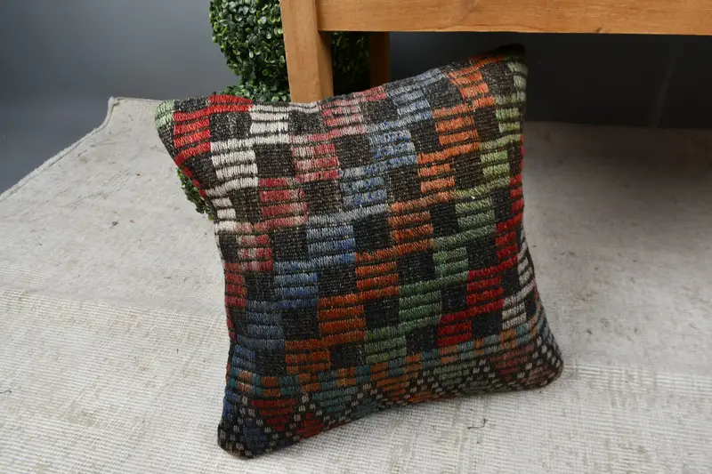 Art Deco Cushion Cover, Neutral Throw Cushion Cover, Turkish Kilim Pillow, Gift Pillow, 16x16 Red Pillow Cover, Boho Pillow Sham Cover, Cushion Case - 7