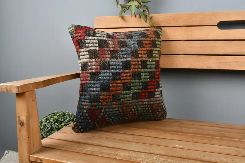 Art Deco Cushion Cover, Neutral Throw Cushion Cover, Turkish Kilim Pillow, Gift Pillow, 16x16 Red Pillow Cover, Boho Pillow Sham Cover, Cushion Case - 1