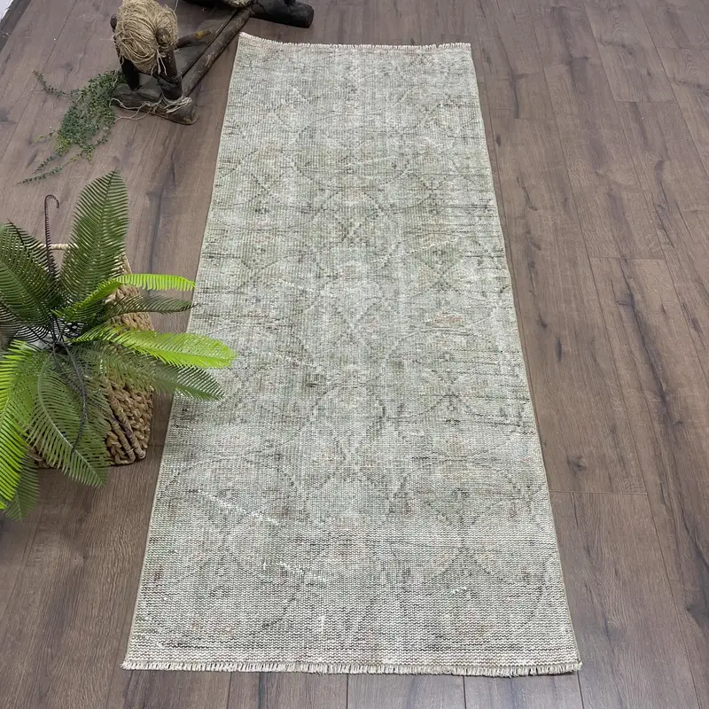 2.5x6.1 ft Rug, Turkish Oushak Rug, Vintage Gray Wool Floral Rug - 1