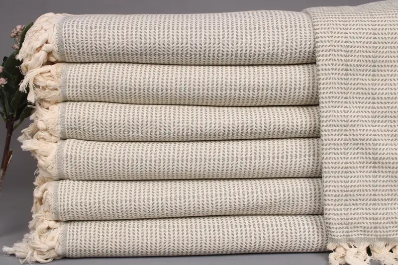 Handwoven Khaki Green Geometric Cotton Bedspread, 75x91 Inches