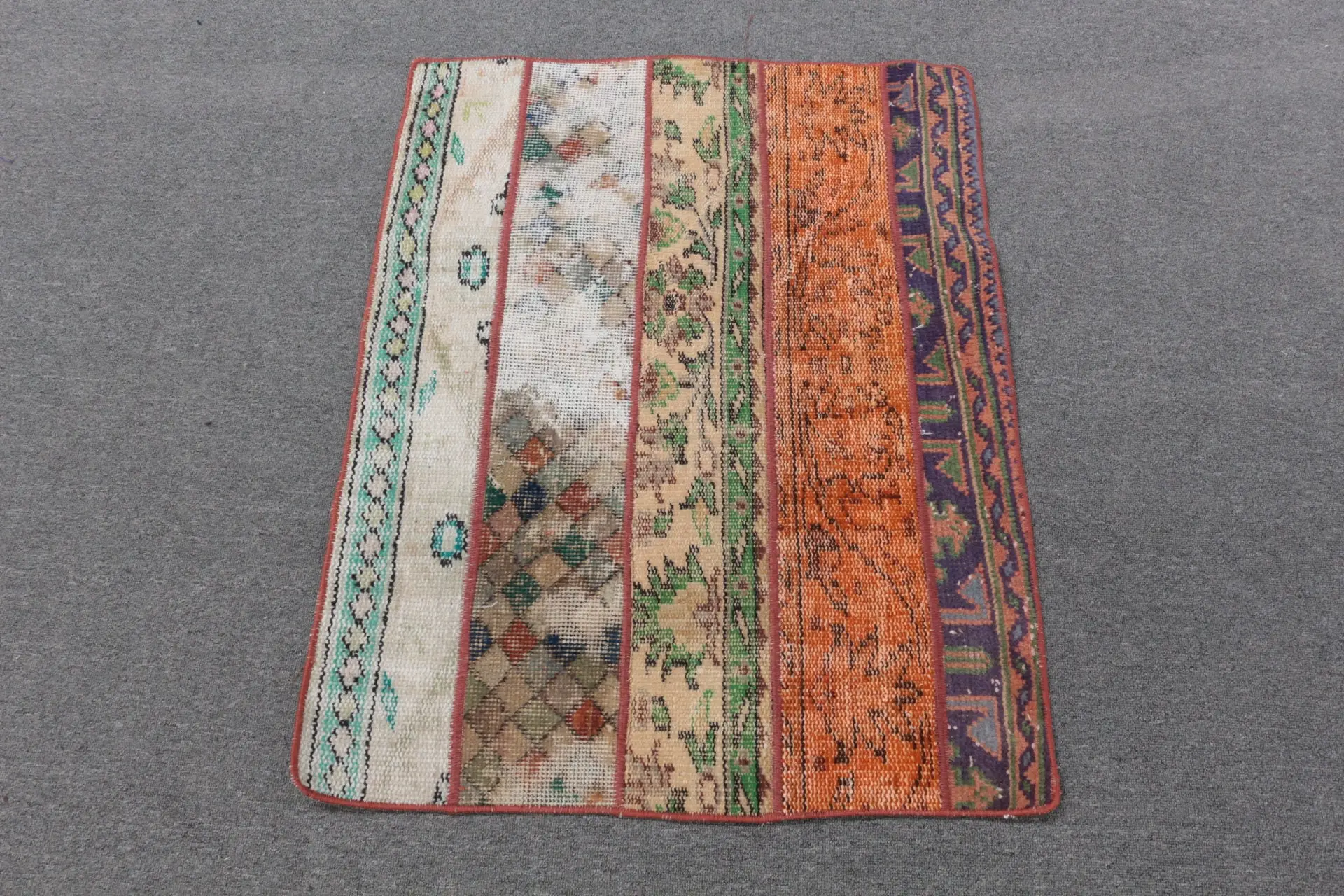 2.4x3.2 ft Vintage Small Rug, Turkish Orange Plants & trees Rug - 1