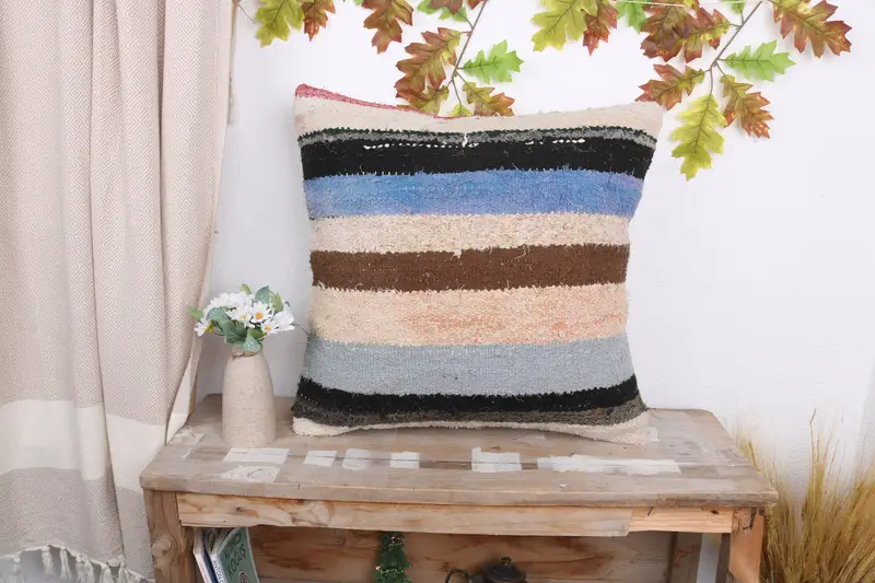 Pillow Case, Luxury Pillow Case, Antique Pillows, Vintage Kilim Pillow, 20x20 White Cushion Case, Armchair Cushion, Ethnical Kilim Rug Pillow - 1