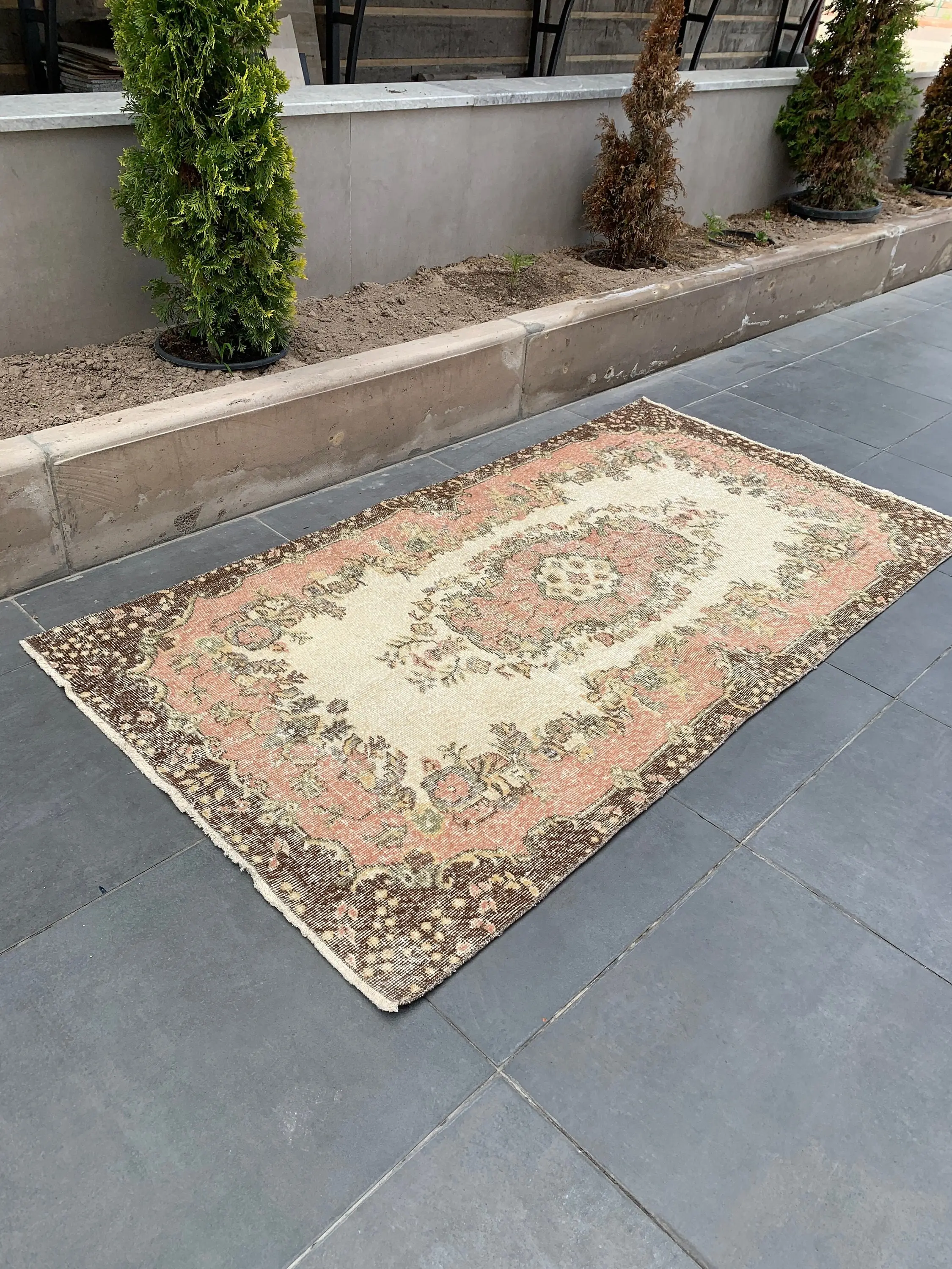 3.7x7.1 ft Halı, Türk Vintage Halısı, Kahverengi Oryantal Yün Halı - 1