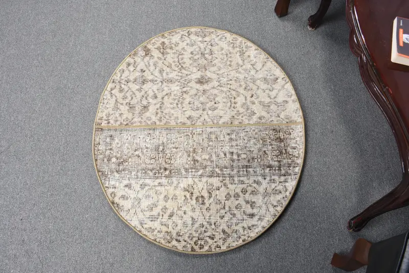 Bej ve Kahverengi Çizgili Halı, 2,5x2,9 ft Şık Dekor