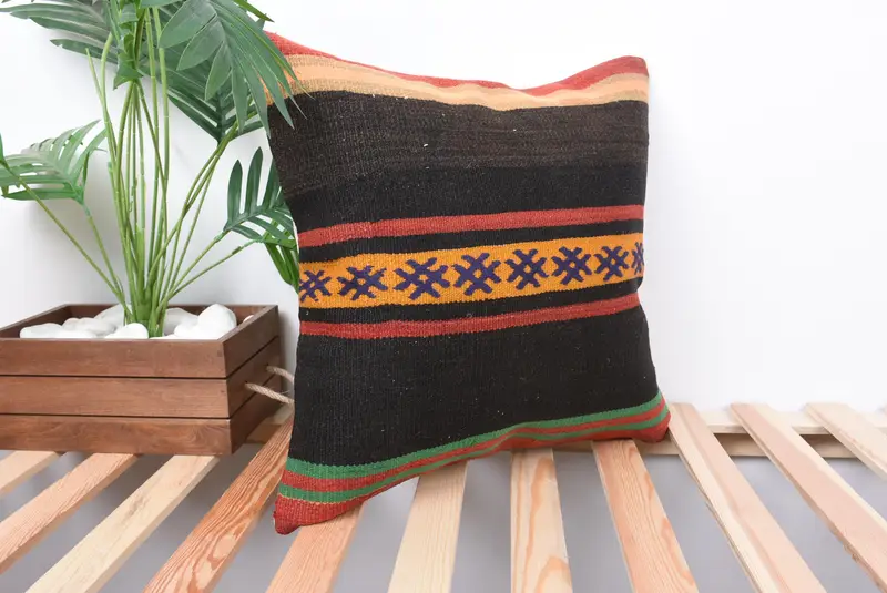 Cushion Cover, Boho Pillow, Ethnic Pillow Cover Pillow Case, Kilim Pillow Cover, Indoor Pillow, Turkish Kilim Pillow, 18x18 Brown Pillow Sham - 4