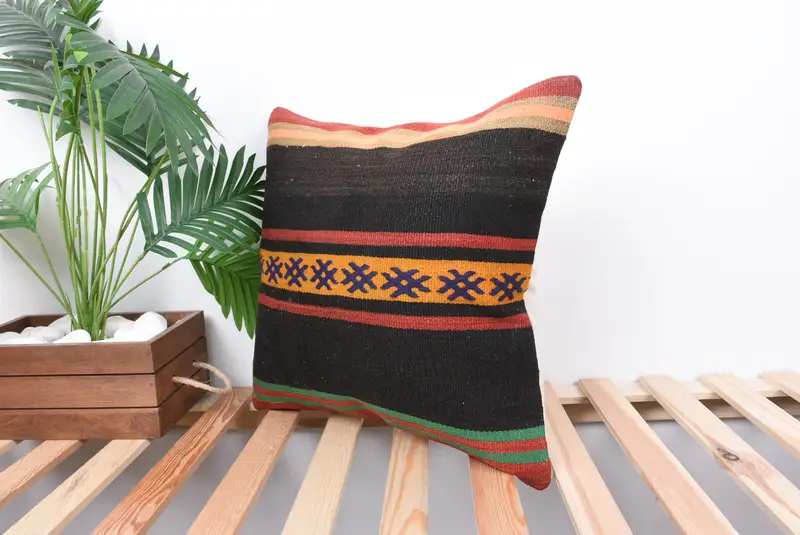 Cushion Cover, Boho Pillow, Ethnic Pillow Cover Pillow Case, Kilim Pillow Cover, Indoor Pillow, Turkish Kilim Pillow, 18x18 Brown Pillow Sham - 5