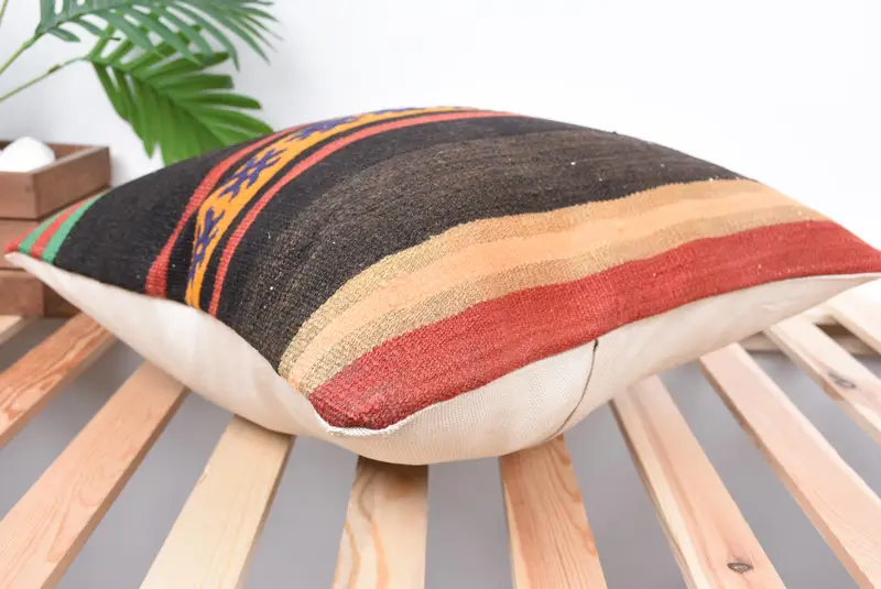 Cushion Cover, Boho Pillow, Ethnic Pillow Cover Pillow Case, Kilim Pillow Cover, Indoor Pillow, Turkish Kilim Pillow, 18x18 Brown Pillow Sham - 6