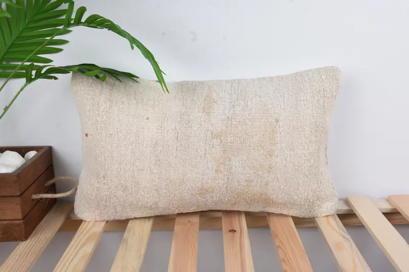 Pillow, Seat Pillow Cover, Kilim Pillow, Ethnical Kilim Rug Pillow, Interior Designer Pillow, Handwoven Pillow Case, 12x20 White Pillow Case - 1