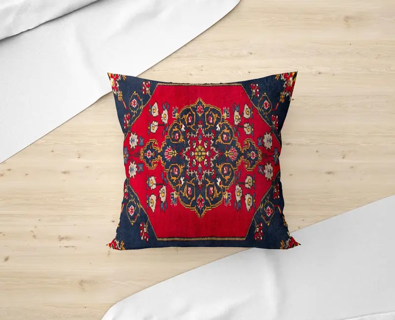 Handgefertigtes besticktes Chenille-Wurfkissen, Vintage-Kissen aus Rotbronze