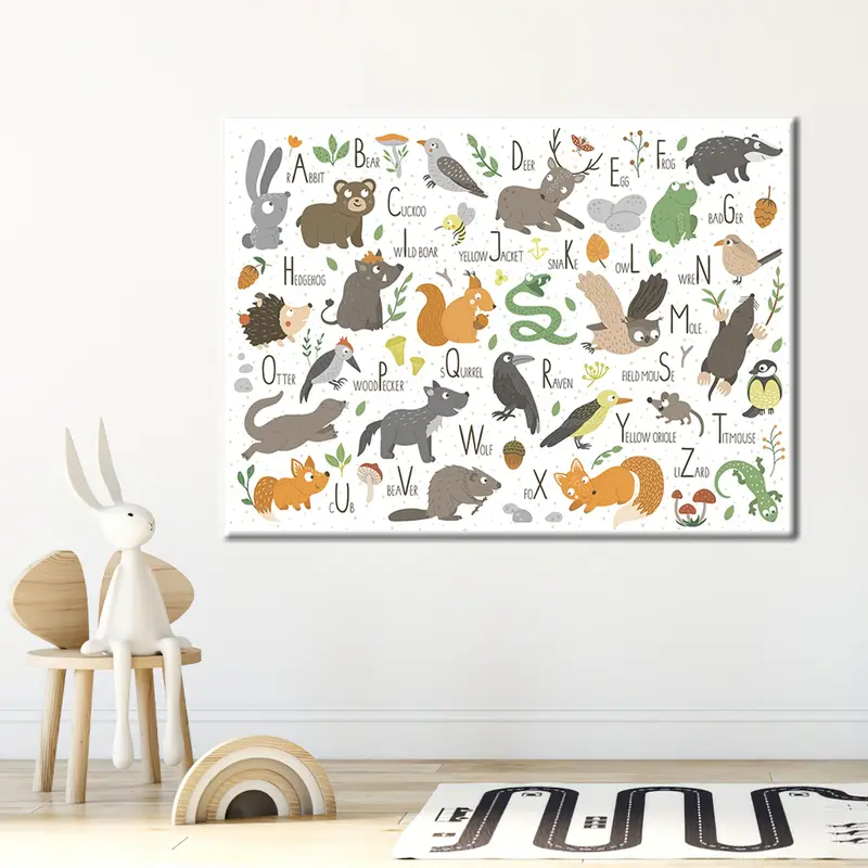 Animal Alphabet Canvas Print, Room Decor, Classroom Decor, Perfect Animal Gift for Kids, Educational Wall Art, ABC Nursery Wall Art - 1