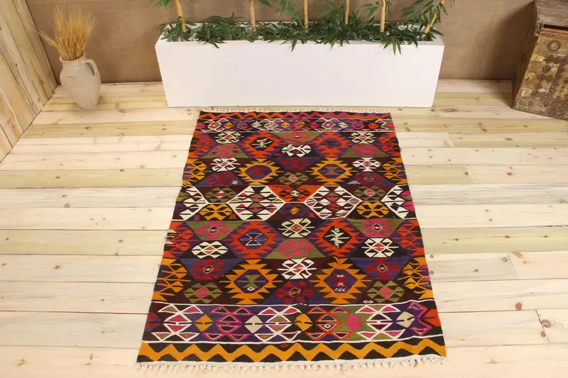 Handmade Rainbow Rug, 2.9x5.1 ft Abstract Design