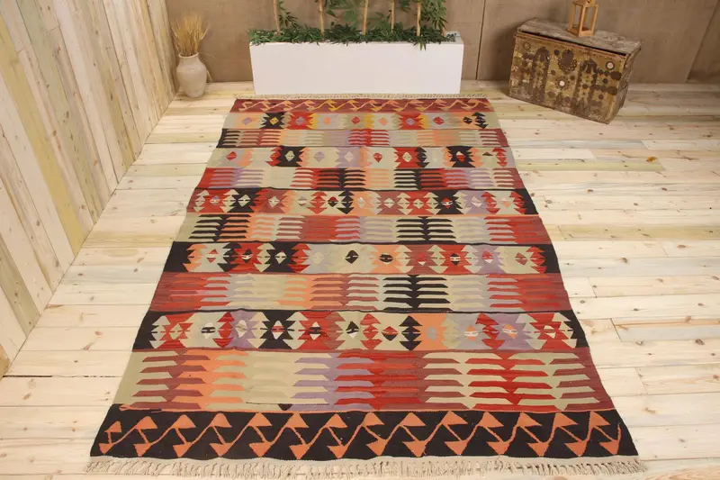 Alfombra Patchwork Roja Hecha a Mano, Decoración Elegante 5,2x10,1 ft