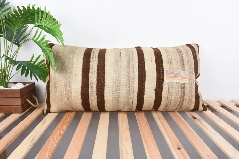 Nautical Throw Pillow Cover, Turkish Rugs Pillow Cover, 16x36 Beige Pillow, Boho Pillow, Turkish Kilim Pillow, Pillow for Sofa, Cushion Case - 1