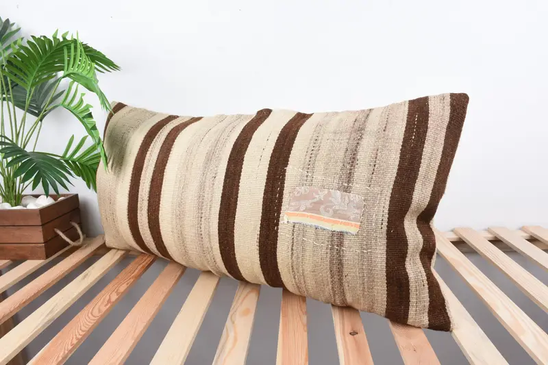 Nautical Throw Pillow Cover, Turkish Rugs Pillow Cover, 16x36 Beige Pillow, Boho Pillow, Turkish Kilim Pillow, Pillow for Sofa, Cushion Case - 5