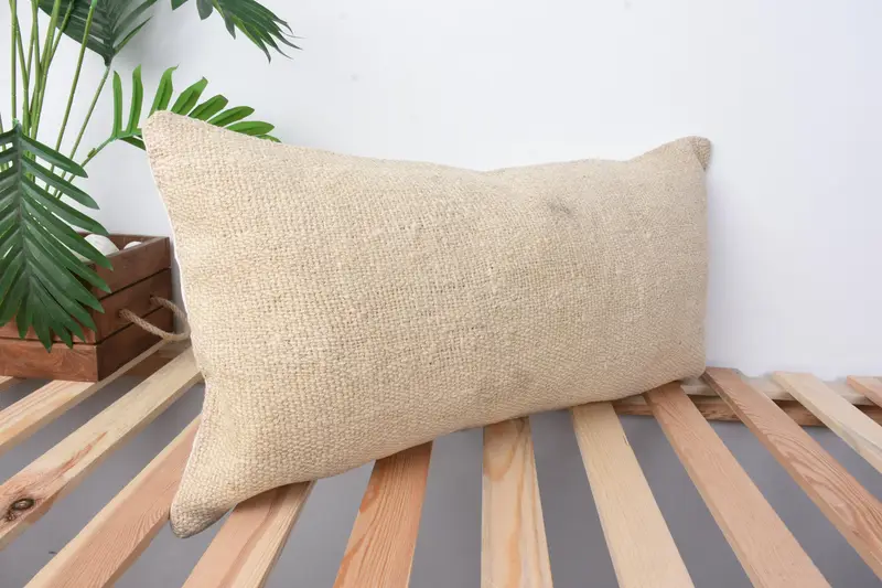 Authentic Pillow Case, Decorative Cushion Cover, Kilim Pillow, Turkish Kilim Pillow, 12x24 Beige Pillow, Vintage Kilim Throw Pillow, Cushion Case - 5
