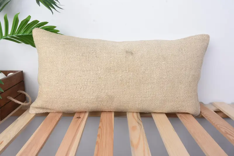 Authentic Pillow Case, Decorative Cushion Cover, Kilim Pillow, Turkish Kilim Pillow, 12x24 Beige Pillow, Vintage Kilim Throw Pillow, Cushion Case - 1