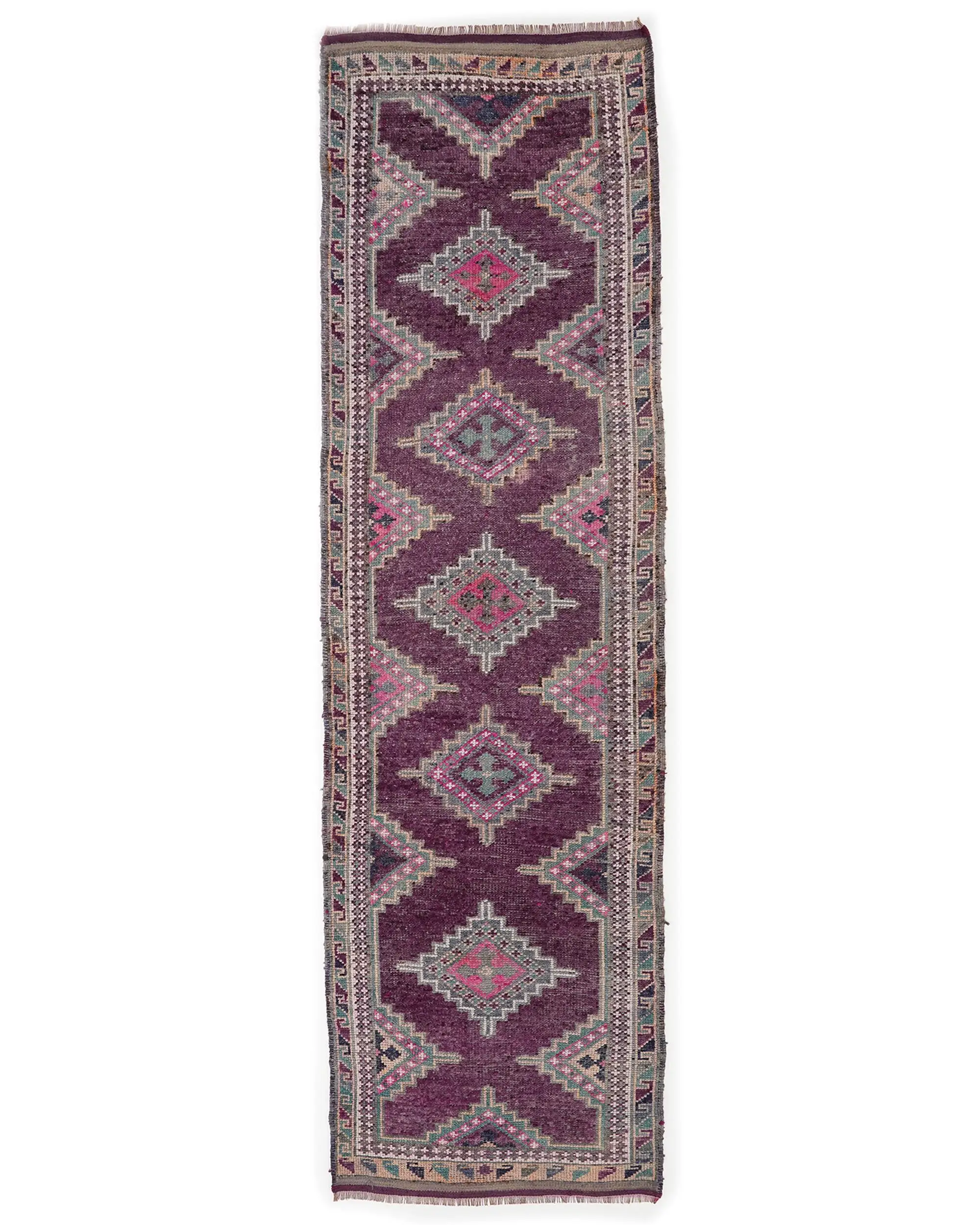 3.5x12.2 ft Vintage Rug, Turkish Runner Rug, Purple Polka dot Wool Rug - 1