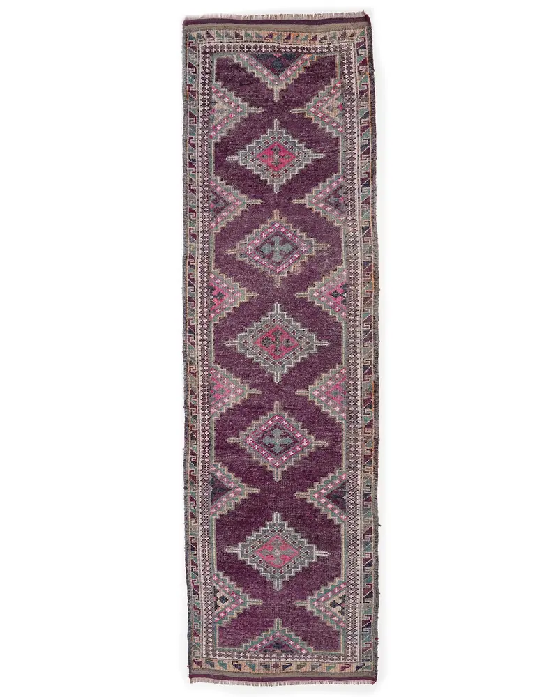 パープル、グリーンポルカドットラグ、3.5x12.2フィート